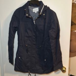 Banana Republic navy long waterproof jacket w hood